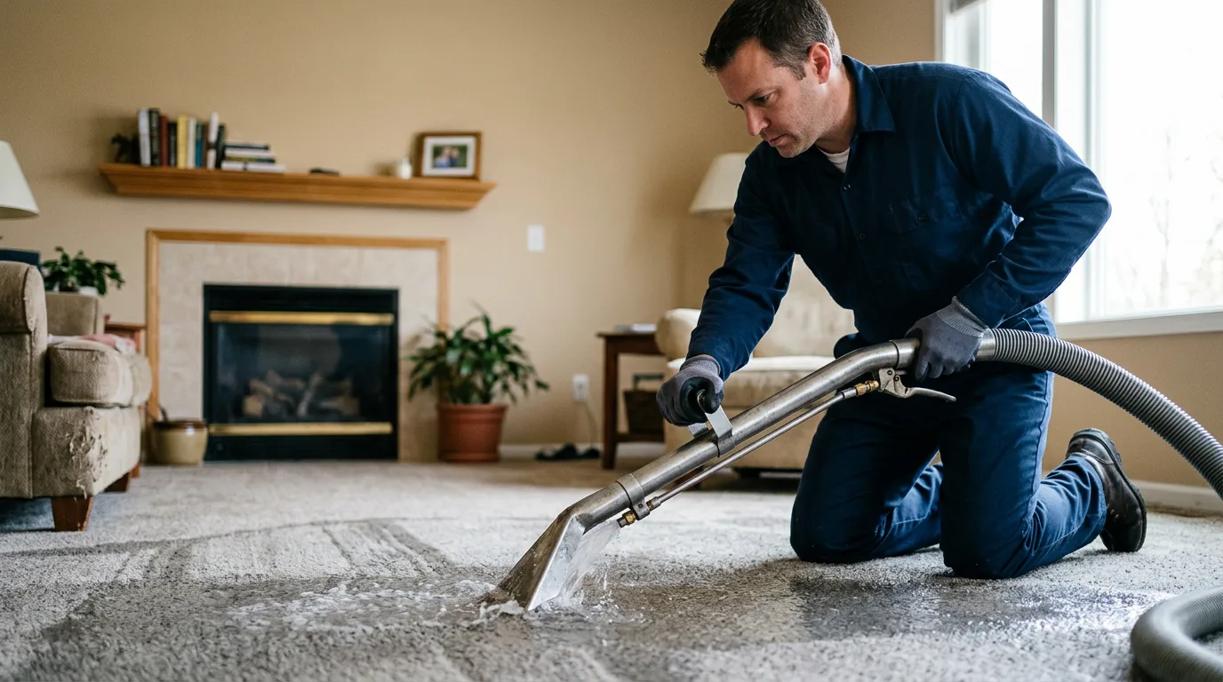 Water damage restoration technician working near Pocasset, OK